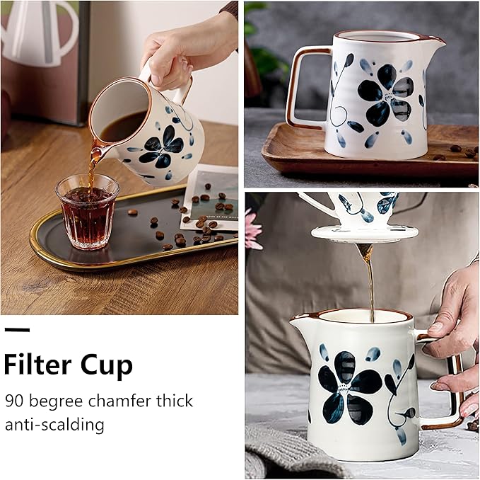 Pour Over Coffee Maker Set, 60 Angle Coffee Maker Filter Decanter for 1-2 People, Coffee Dripper Set with 100 Count Paper Coffee Filters