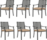 Load image into Gallery viewer, PHI VILLA Outdoor Wrought Iron Chairs Set of 6， Black Dining Bistro Metal Steel Stackable Chairs with Cushions, Support 300 LBS for Patio, Deck, Yard, Porch