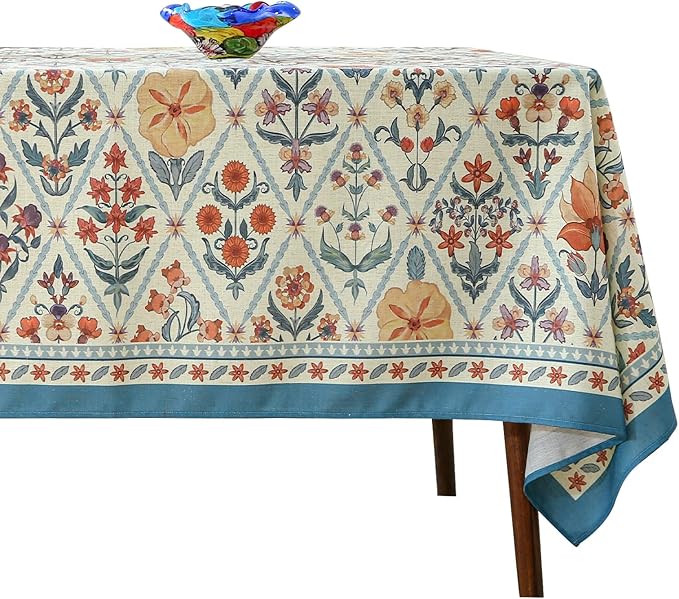 Designer Linen Elegant Long Tablecloth Rectangular,Colorful Floral Bohemian Table Cloth,Wrinkle Resistant Decor Tablecloths for Dining Thanksgiving Kitchen,63"*102"-Floralsea A