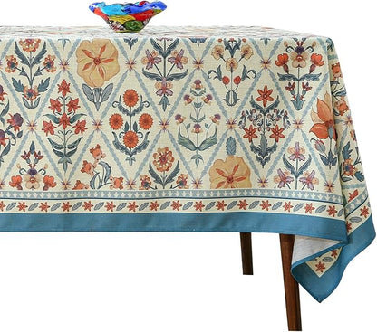 Designer Linen Elegant Long Rectangle Table Cloth,Colorful Floral Bohemian Tablecloth,Wrinkle Resistant Decor Tablecloths for Dining Thanksgiving Kitchen,63"*94"-Floralsea A