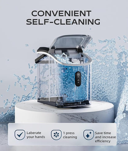ecozy Nugget Ice Maker Countertop, Smart Portable Crushed Ice Maker with Voice Control, Pellet Chewable Ice 33lbs/24H, Self-Cleaning, with APP WiFi, Timer Function and Status Alerts, Bonus TDS Meter