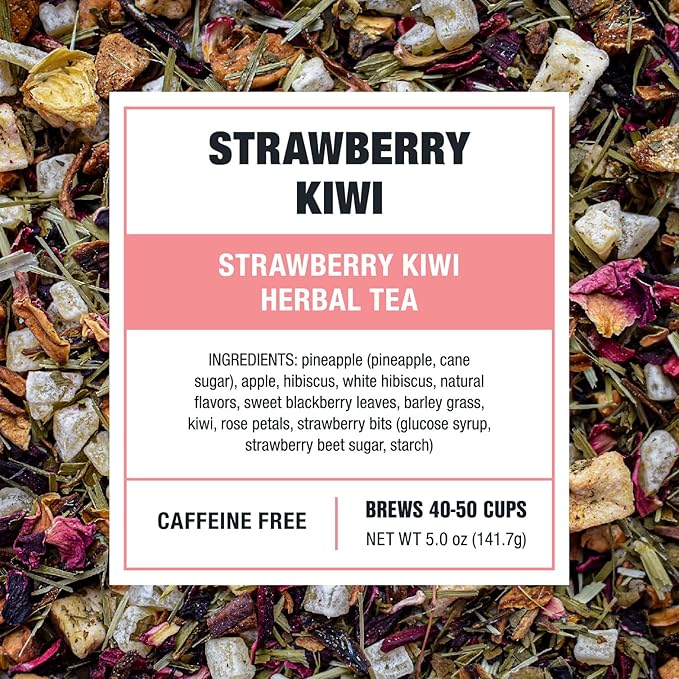 Tiesta Tea - Strawberry Kiwi Herbal Tea, Loose Leaf, Strawberry Hibiscus Kiwi Fruit Tea, Premium Caffeine-Free Herbal Blend, Make Hot or Iced & Up to 50 Cups, 5 oz Refillable Tin