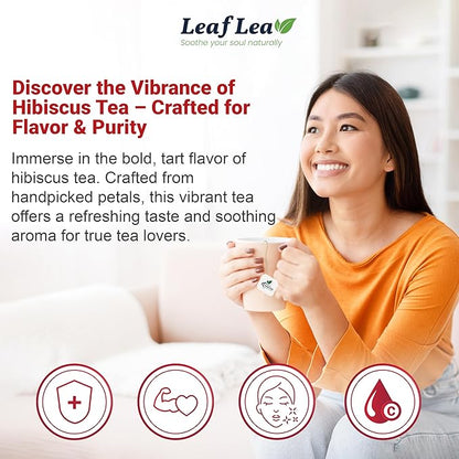 LeafLea 120 Hibiscus Tea Bags, 100% Pure Natural Hibiscus Flowers Herbal Tea, Natural Red Hibiscus Flower Tea, Te de Hibisco, Caffeine-Free, No Sugar, Vegan, Non-GMO, Rich in Flavor & Color, Pack of 3