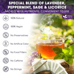 Load image into Gallery viewer, FreshDrinkUS, Premium 55 Tea Bags Lavender Mint Tea, 100% Natural, Blend of Lavender, Peppermint, Sage and Licorice. Made with Natural Material Tea Bags. No Sugar, No Caffeine, Vegan.