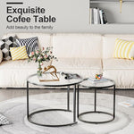 Load image into Gallery viewer, aboxoo Gold Nesting Coffee Table Set of 2, Small Glass Round Nesting Tables for Living Room Bedroom, Accent Tea Table with Black Metal Frame Modern Industrial Simple