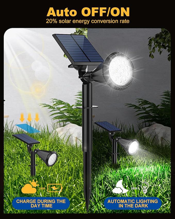 Solar Spot Lights Outdoor, 4 Pack Outdoor Solar Lights for Yard, IP65 Waterproof Solar Spotlights with 4 Modes, 2-in-1 Auto On/Off Solar Landscape Lights for Flood, Wall, Pathway (Cool White)