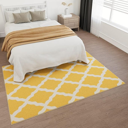 Ottomanson 5' x 6'6" Rugs for Living Room Trellis Area Rug for Bedroom - Non Slip Durable Large Floor Carpet for High Traffic Areas - Indoor Rug for Dining Room Kitchen Kids Playroom, Yellow