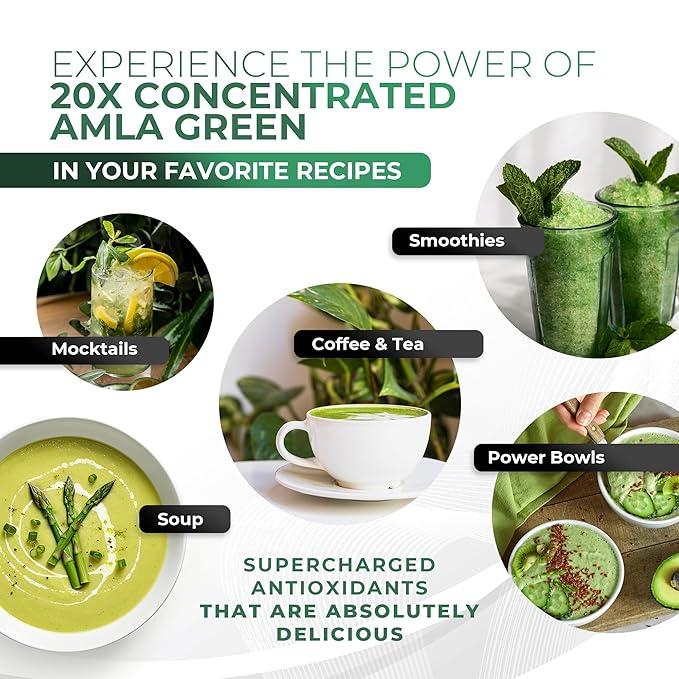 Amla Powder & Decaf Green Tea Superfood Supplement, 20x Ultra Concentrated Amla, Antioxidant Support, Made with Oolong Tea and Indian Gooseberries, Organic, Vegan, Decaf, 30 Servings
