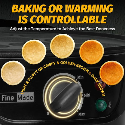 Non Stick Pancakes Maker Machine, Electric Poffertjes Pan with Browning Control, Mini Ebelskiver Aebleskiver Pan, Dutch Pancake Maker, with Brush & Forks, 14 Slots, Black