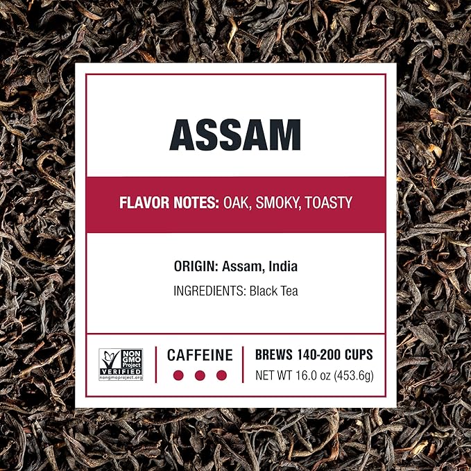 Tiesta Tea - Assam Black Tea, Loose Leaf, Single Origin Premium Black from India, High Caffeinated, Make Hot or Iced & Brews Up to 200 Cups, Pure Unblended, 16oz Resealable Bulk Pouch