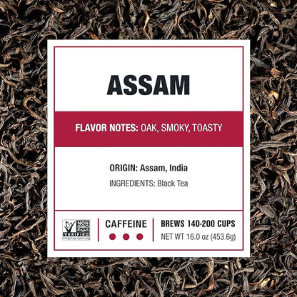 Tiesta Tea - Assam Black Tea, Loose Leaf, Single Origin Premium Black from India, High Caffeinated, Make Hot or Iced & Brews Up to 200 Cups, Pure Unblended, 16oz Resealable Bulk Pouch