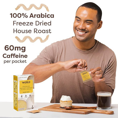 Waka Premium Instant Coffee Sachets — 100% Arabica Freeze Dried Beans — For Hot or Iced Coffee (8 Count, House Roast)