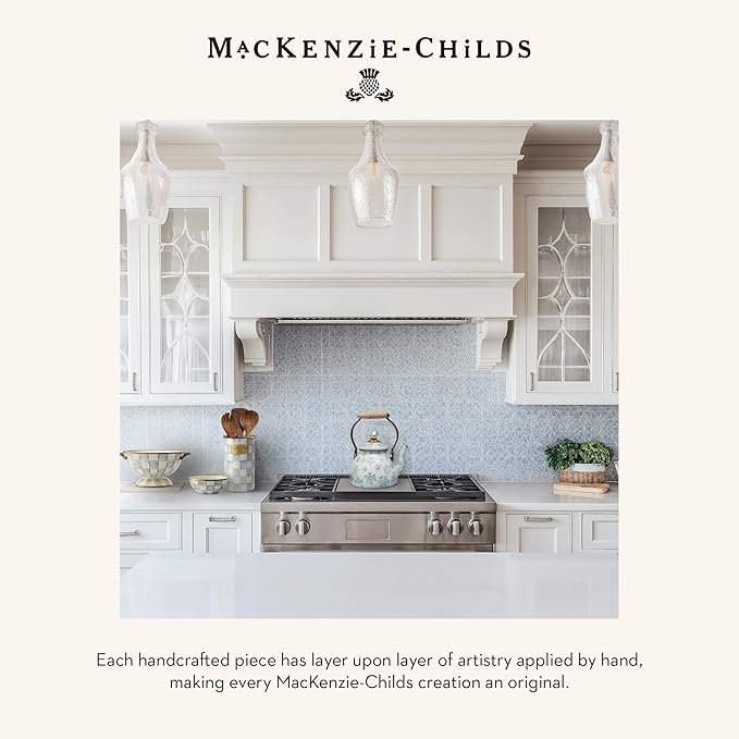 MACKENZIE-CHILDS 2-Quart Enamel Tea Kettle, Cute Tea Kettle for Stovetop, Winter Palace