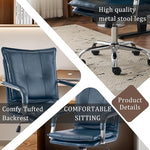 Load image into Gallery viewer, Mid-Back Ergonomic Leather Office Chair, Modern Upholstered Executive Desk Chair with Gold Frame Armrest Computer Task Chair (Dark Blue &amp;Silver Legs)