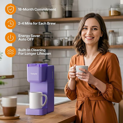 Single Serve Coffee Maker for K Cup, Ground and Tea, Hot and Iced Coffee Machines with Bold Setting, 6 to 16 Oz Brew Sizes, Compact for Small Spaces, Purple (2.0 Version)