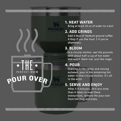 Stanley Perfect Brew Pour Over Set | 12 oz Camp Mug with Lid Included | Drip Coffee Maker with Reusable Filter | Insulated Stainless Steel | BPA-Free | Hammertone Green