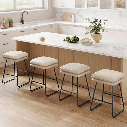 VASAGLE Bar Stools Set of 2, Counter Height Bar Stools, Leather Counter Stools Barstools with Soft Cushion and Metal Sled Legs, 25.6 Inches Bar Height Bar Chairs for Kitchen Island, Cappuccino Beige