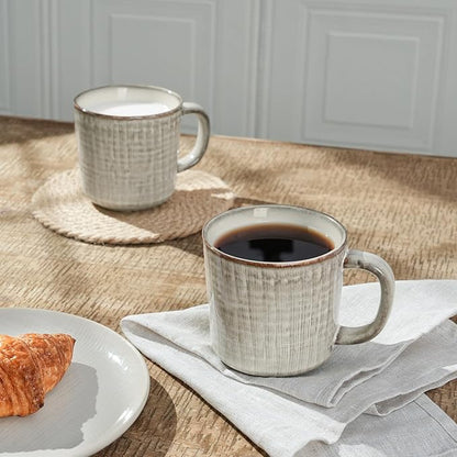 famiware Moonlight Coffee Mug Set of 4, 13oz Mug Set with Linen Finish, Coffee Cup Set with Handle for Latte, Cappuccino, Tea, Hot Cocoa, Microwave and Dishwasher Safe, Summer Sand