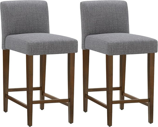 CHITA Counter Height Bar Stools Set of 2, 27" H Seat Height Upholstered Barstools, Fabric in Fog Grey