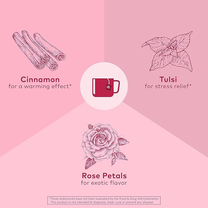 ORGANIC INDIA Tulsi Cinnamon Rose Tea - Tulsi Rose Tea Bags, Cinnamon Tea Bags w/Holy Basil, Chamomile, Caffeine Free - 18 Infusion Bags, 3 Pack