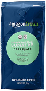 Load image into Gallery viewer, Amazon Fresh Organic Fair Trade Sumatra Ground Coffee, Dark Roast, 12 Ounce