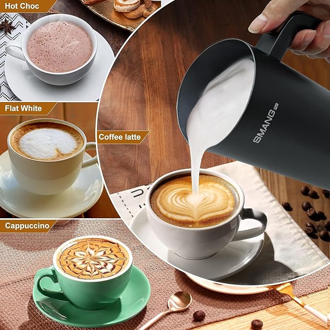 Electric Milk Frother, 4 in 1 Milk Steamer, 11.8oz/350ml Automatic Hot and Cold Foam Maker for Coffee, Latte, Cappuccino, Macchiato, Hot Chocolate, Stainless Steel Body, Matte Black