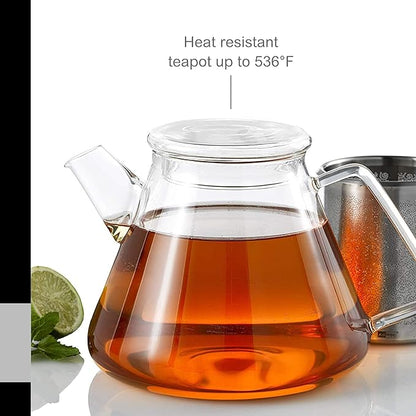 AdHoc Orient+ Glass Teapot - Tea Kettle and Removable Infuser for Loose Leaf Tea - Large Glass Teapot for Stove Top - Small Tea Kettle - 50 fluid oz.