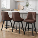 Load image into Gallery viewer, Swivel Bar Stools with Backs, 24" Counter Height Barstools Set of 6, Fabric Upholstered Counter Bar Stools with Solid Wood Legs for Kitchen Island, Home Bar, Brown