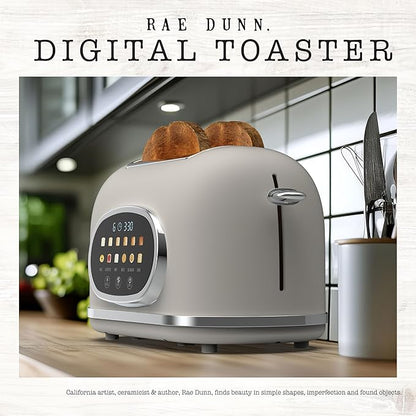 Rae Dunn Retro Digital Electric Toaster, 2 Slice Stainless Steel Toaster With Touchscreen, Countdown Timer, 6 Shade Settings, Wide Slots, High Lift Lever, Bagel, Defrost & Reheat, Cream New