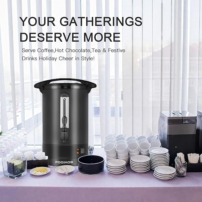 Coffee Maker 100 Cup Commercial Coffee Urn,Hot water/beverage Machine and Drink Dispenser-Premium 304 Double-Wall Stainless Steel Electric Percolator Coffee pot,Keep Warm for Hours,Matte Black