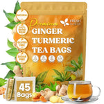 Load image into Gallery viewer, FreshDrinkUS, Premium 45 Ginger Turmeric Tea Bags, 100% Natural Ingredients, Hand-made Blend of Ginger and Turmeric Herbal Tea, Eco-conscious Tea Bags. No Sugar, No Caffeine, No Gluten, Vegan.