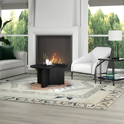 Henn&Hart 32" Round Wood Pedestal Coffee Table for Living Room, Family Room, Office, or Apartment, Black Grain