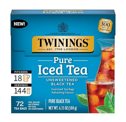Twinings Black Iced Tea, 72 Oversized Tea Bags, Makes 18 Pitchers or 144 Servings, Unsweetened, Caffeinated, 72 Count (Pack of 1)