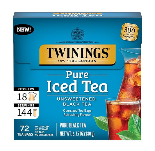 Twinings Black Iced Tea, 72 Oversized Tea Bags, Makes 18 Pitchers or 144 Servings, Unsweetened, Caffeinated, 72 Count (Pack of 1)