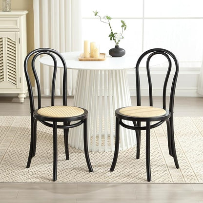 Kmax Vintage Dining Chairs Set of 2, Thonet Soild Wood Rattan Dining Room Chairs Armless French Country Kitchen Chairs for Wedding Hotel Dessert Shop Cafe, Black
