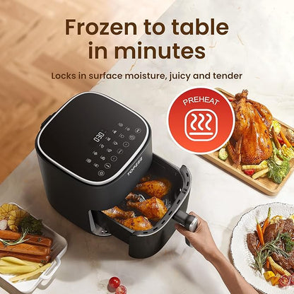Air Fryer 12-in-1 with 5.5 QT Large Capacity, Compact Air Fryer, 100-400℉ Precise Heat, 360°Hot Air Circulation, 95% Less Oil, Bake, Dry, Reheat, Frozen, Broil, Proof, Black