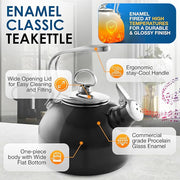 Chantal Classic Teakettle, 1.8 QT, Enamel On Steel, 2-Tone Harmonica Whistle, Rapid Boil and Even Heating (Black)