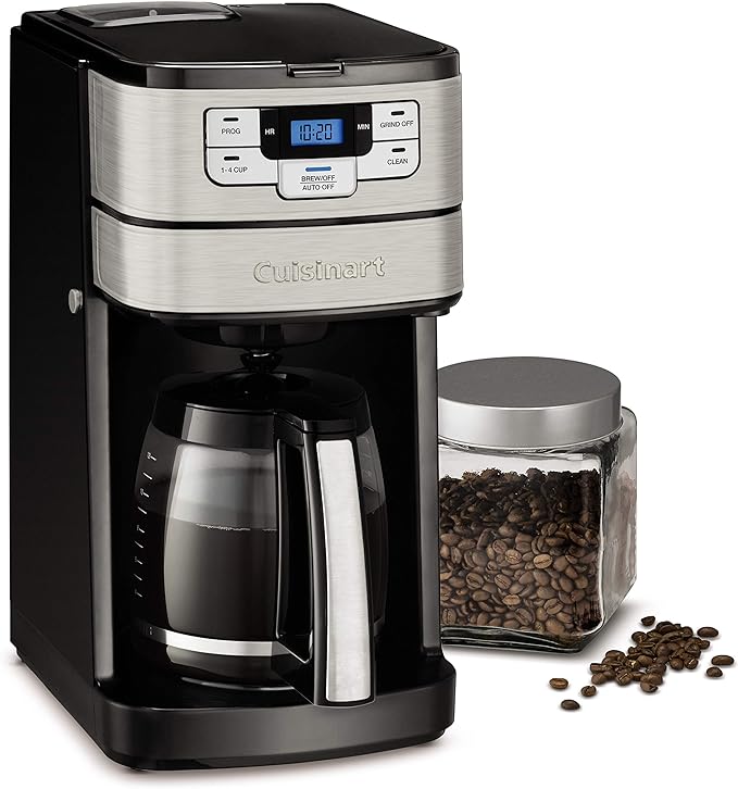 Cuisinart Automatic Grind and Brew 12-Cup Coffeemaker with 1-4 Cup Setting and Auto-Shutoff, Black/Stainless Steel, DGB-400NAS