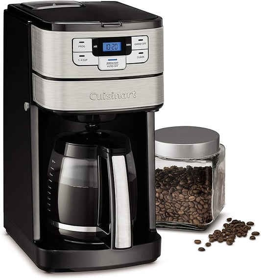 Cuisinart Automatic Grind and Brew 12-Cup Coffeemaker with 1-4 Cup Setting and Auto-Shutoff, Black/Stainless Steel, DGB-400NAS