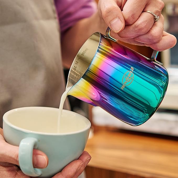 Stainless Steel Milk Frothing Pitcher - Milk Frothing Jug for Cappuccino, Barista Milk Frothing Pitcher Parent (coloured, 12OZ)