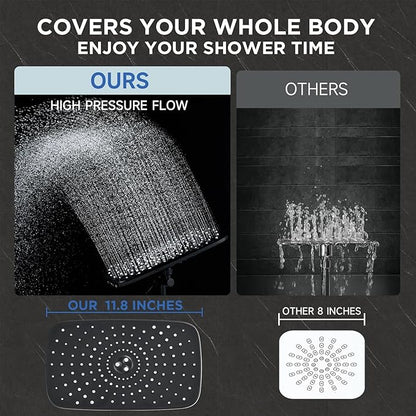 Veken Wide Rain Shower Head with Multi-Modes Handheld Water Spray,High Pressure Showerhead Combo with Arm for Bathroom Accessories,Home Decor Adjustable Dual Shower with Anti-Clog Nozzles,Matte Black