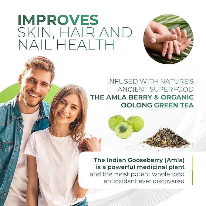 Amla Powder & Decaf Green Tea Superfood Supplement, 20x Ultra Concentrated Amla, Oolong Tea and Indian Gooseberries, Organic, Vegan, 90 Servings