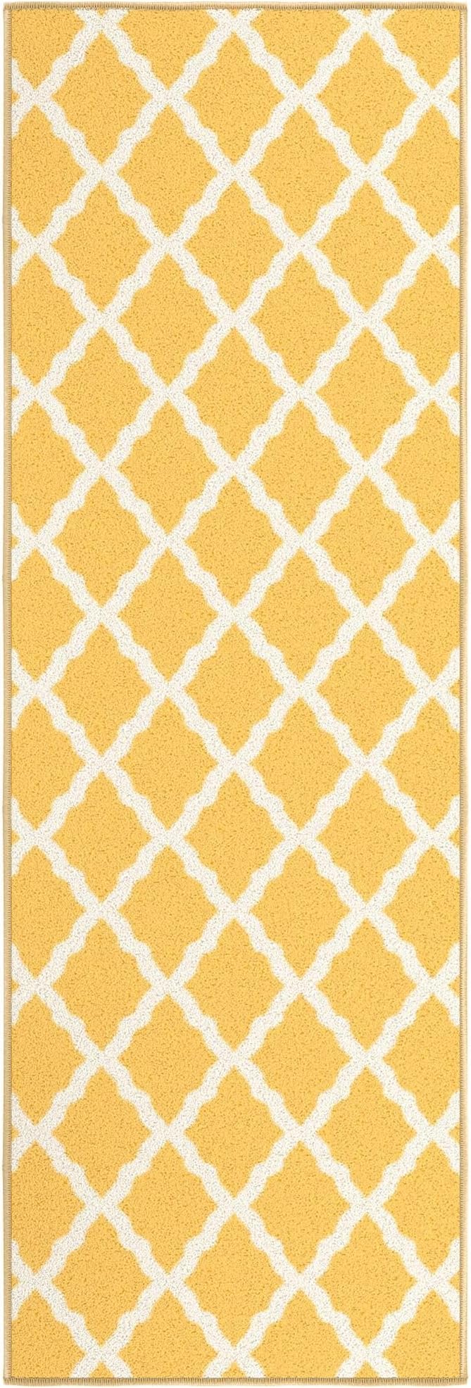 Ottomanson Hallway Runner Rug 20" x 59" Non Slip Trellis Area Rugs Easy to Clean Laundry Rug Runner Durable & Pet Friendly Floor Carpet Runners for Hallways Entryway Living Room Kitchen, Yellow