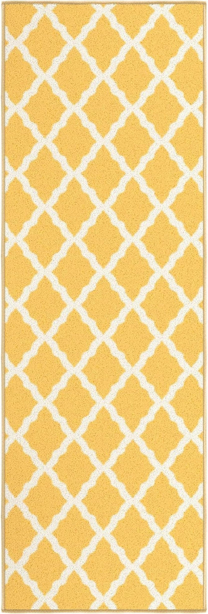 Ottomanson Hallway Runner Rug 20" x 59" Non Slip Trellis Area Rugs Easy to Clean Laundry Rug Runner Durable & Pet Friendly Floor Carpet Runners for Hallways Entryway Living Room Kitchen, Yellow