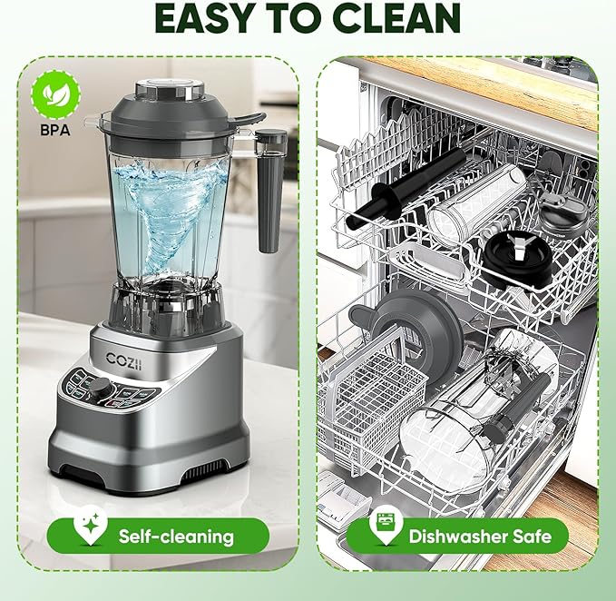 COZII Professional Blender 2000W, Smoothie Countertop Blenders for Kitchen, 64 Oz Pitcher/21-Oz To-go Cup, 7 Preset Programs for Ice Crush/Frozen Drinks/Dips/Nut Butter, High Speed, Dishwasher Safe