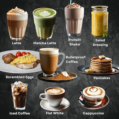 Secretbase 3 Speed Rechargeable Milk Frother and Cup Set, Cordless USB Type-C Charging Cradle - Handheld Milk Frother, Double-thickness Whisk, Tiny Egg Beater, Mini Electric Coffee Stirrer(Black)