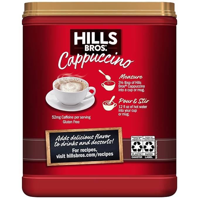 Hills Bros Instant Double Mocha Cappuccino Mix, Easy to Use, Enjoy Coffeehouse Flavor from Home, Frothy, Rich Chocolate, Brown, 16 Oz