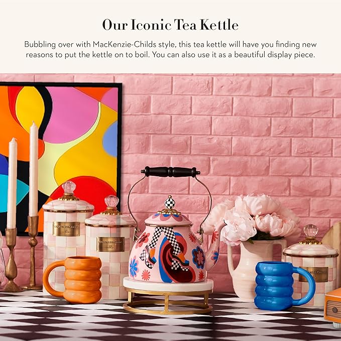 MACKENZIE-CHILDS 2-Quart Enamel Tea Kettle, Cute Tea Kettle for Stovetop, Go Go