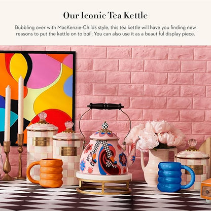 MACKENZIE-CHILDS 2-Quart Enamel Tea Kettle, Cute Tea Kettle for Stovetop, Go Go