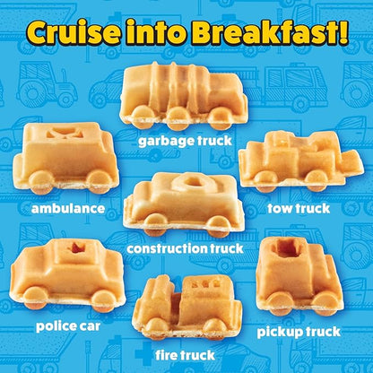 Cars & Trucks Mini Waffle Maker - Make 7 Different Vehicles- Police Car Firetruck Construction Truck & Automobile Shaped Pancakes- Electric Nonstick Iron with Recipe Guide, Fun Kid or Adult Xmas Gift